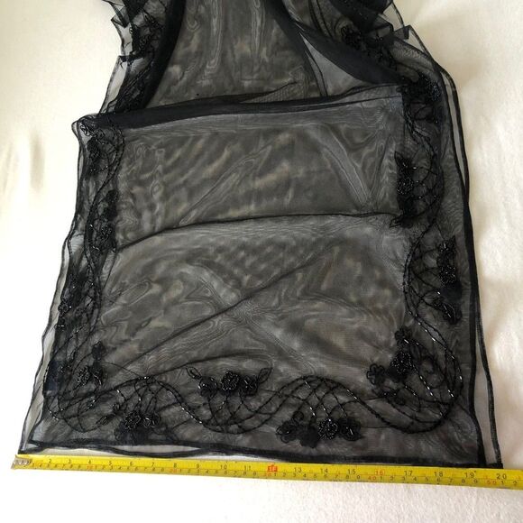 Elegant Sheer Beaded Black Scarf Evening Shawl 20"x78" - Picture 9 of 12